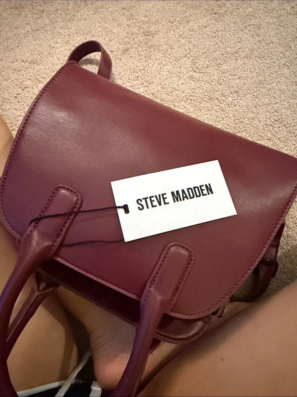 Steve Madden Burgundy Structured Satchel with Detachable Strap